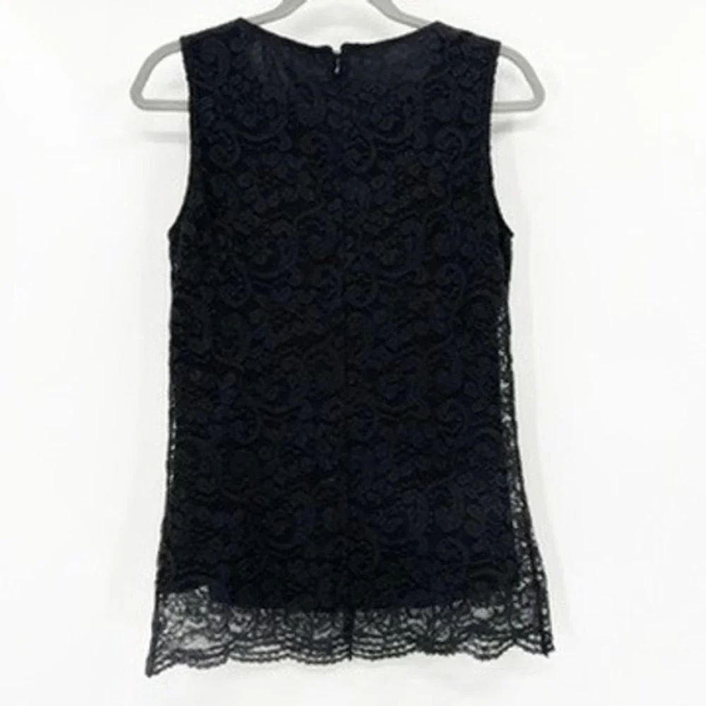 Tahari Black Lace Overlay Sleeveless Top Sheath Style Zipper Back Women's Size 4